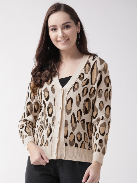 

Fort Collins Women Beige & Black Self Design Cardigan Sweater