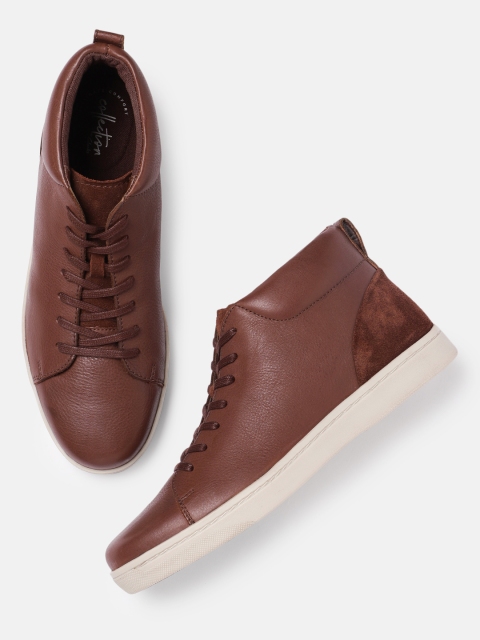 

Clarks Men Brown Solid Mahogany Leather Mid-Top Sneakers