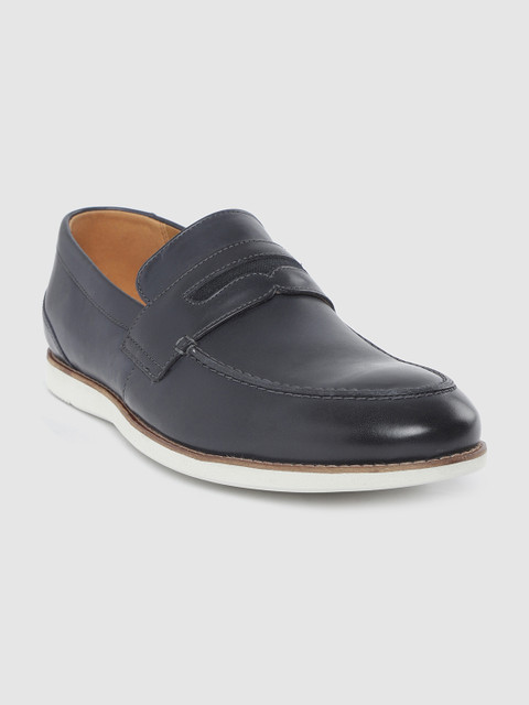 

Clarks Men Navy Blue Solid Leather Penny Loafers