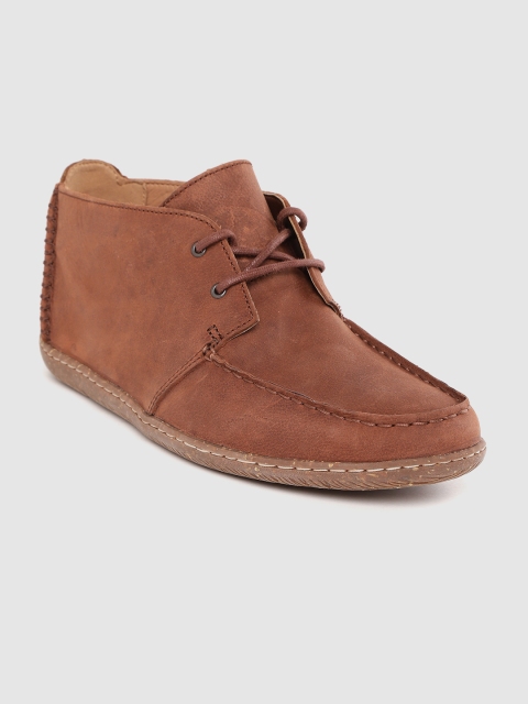 

Clarks Men Rust Brown Solid Leather Mid-Top Derbys