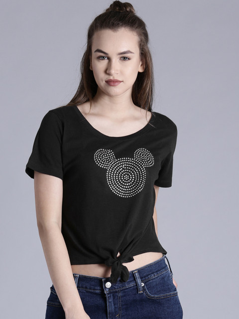 

Kook N Keech Disney Women Black Round Neck Crop T-shirt