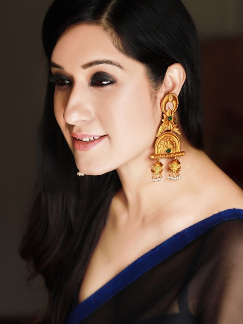 

Rubans Gold-Plated & Green Classic Drop Earrings