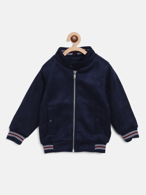 

Okane Boys Navy Blue Solid Suede Bomber Jacket