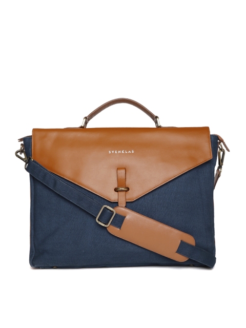 

SVENKLAS Unisex Tan Brown & Navy Blue Colourblocked Laptop Messenger Bag
