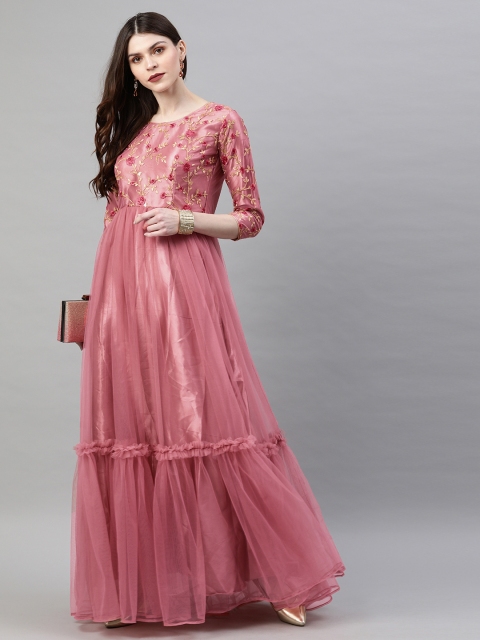 

Tikhi Imli Women Pink Embroidered A-Line Dress