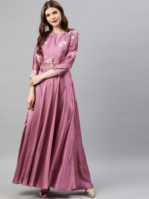 

Tikhi Imli Women Mauve Embroidered A-Line Dress