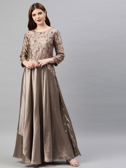 

Tikhi Imli Women Brown Embroidered Maxi Dress
