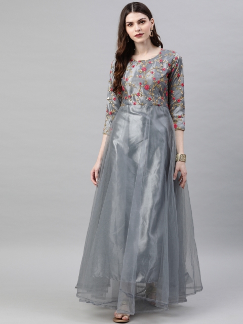 

Tikhi Imli Women Grey Floral Embroidered Maxi Dress