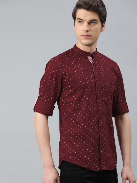 

IVOC Men Maroon & White Slim Fit Printed Casual Shirt