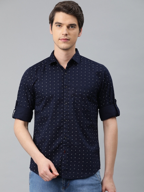 

IVOC Men Navy Blue & White Slim Fit Printed Casual Shirt