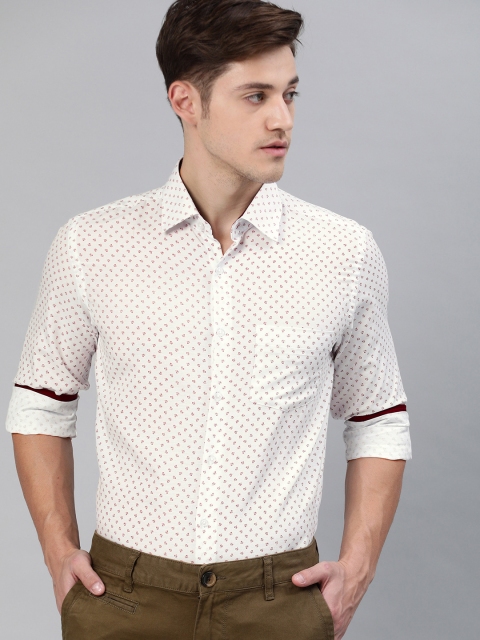 

IVOC Men White & Burgundy Slim Fit Printed Formal Shirt