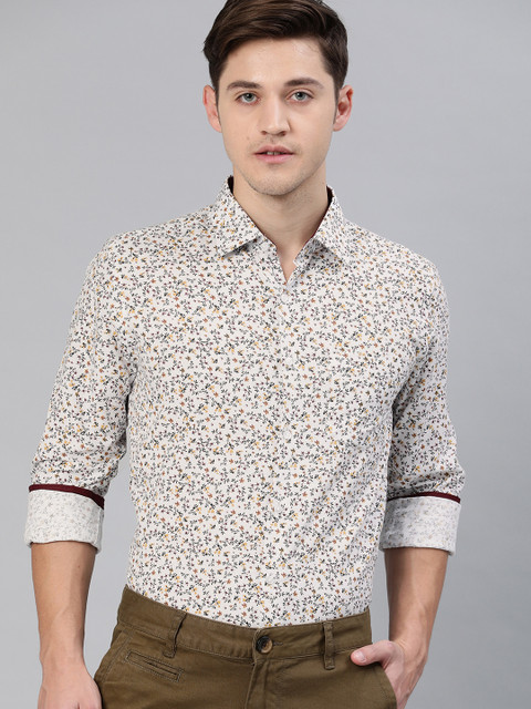 

IVOC Men White & Burgundy Slim Fit Printed Formal Shirt