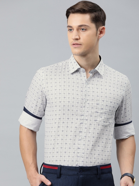 

IVOC Men White & Navy Blue Slim Fit Printed Formal Shirt