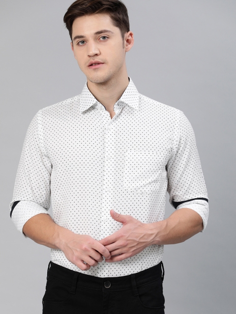 

IVOC Men White & Navy Blue Slim Fit Printed Formal Shirt