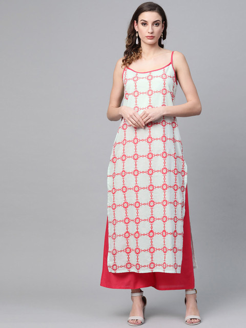 

Tulsattva Women Blue & Pink Printed Kurta with Palazzos