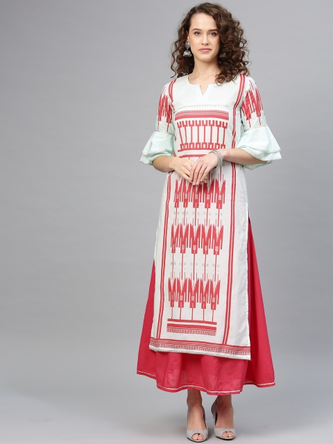 

Tulsattva Women Blue & Pink Printed Kurta with Skirt