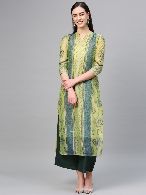 

Tulsattva Women Green Printed Kurta with Palazzos