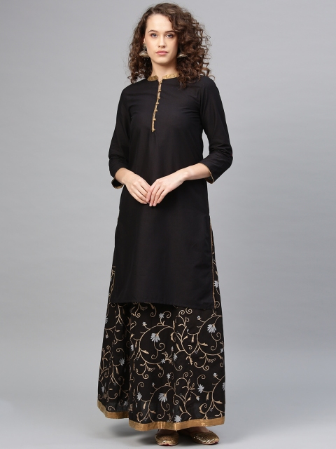 

Tulsattva Women Black & Golden Solid Kurta with Skirt
