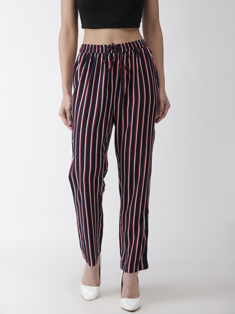 

WISSTLER Women Navy Blue & White Striped Straight Palazzos