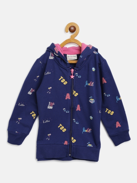 

LC Waikiki Girls Navy Blue Printed Hooded Sweatshirt