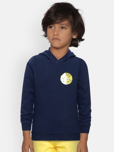 

LC Waikiki Boys Navy Blue Striped Hooded Sweatshirt with Printed Back
