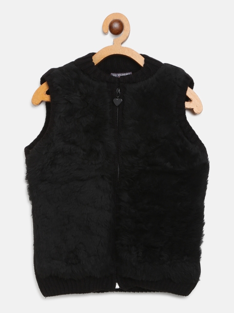 

LC Waikiki Girls Black Solid Fuzzy Cardigan
