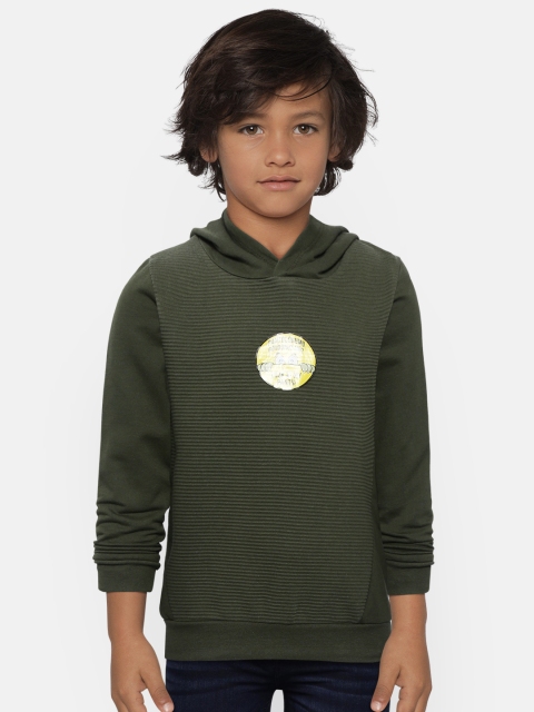

LC Waikiki Boys Olive Green Striped Hooded Sweatshirt