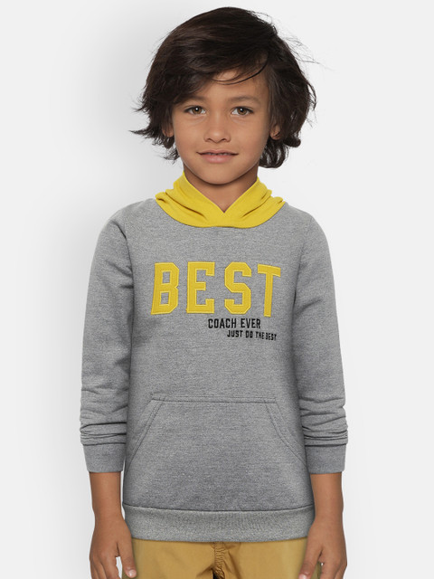 

LC Waikiki Boys Grey Melange & Yellow Applique Hooded Sweatshirt