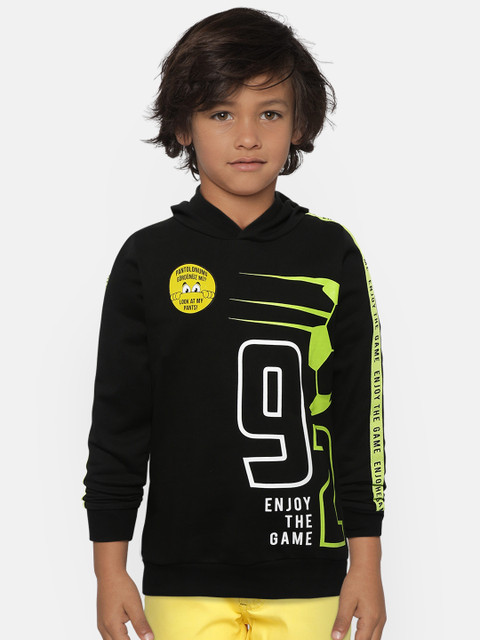 

LC Waikiki Boys Black & Green Printed Hooded Sweatshirt