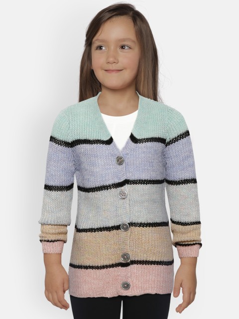 

LC Waikiki Girls Green & Blue Striped Cardigan