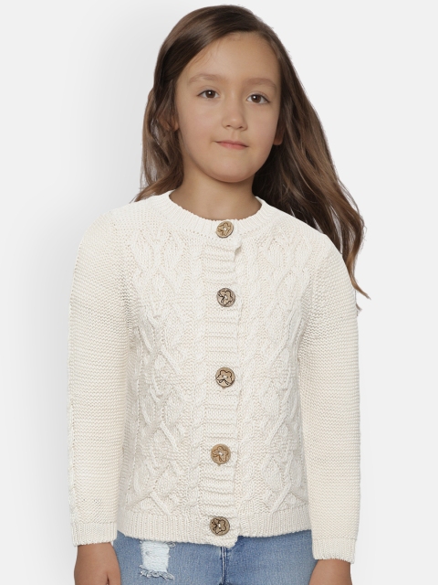 

LC Waikiki Girls Off-White Self Design Cardigan