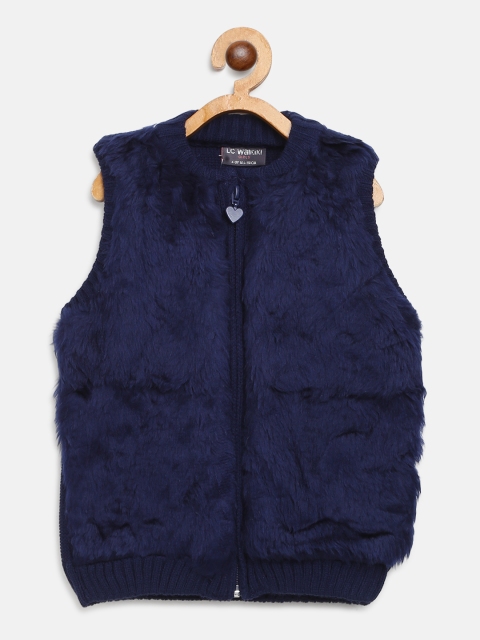 

LC Waikiki Girls Navy Blue Solid Fuzzy Cardigan