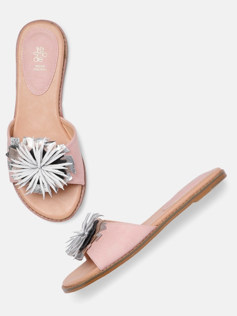 

Tresmode Women Pink Embellished Open Toe Flats