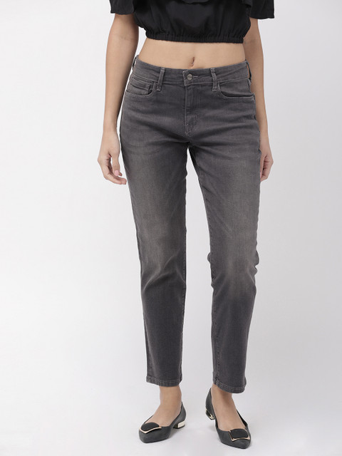 

Go Colors Women Charcoal Grey Washed Denim Straight Fit Jeans