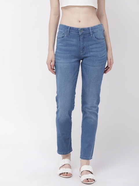 Go Colors Women Blue Washed Denim Straight Fit Jeans