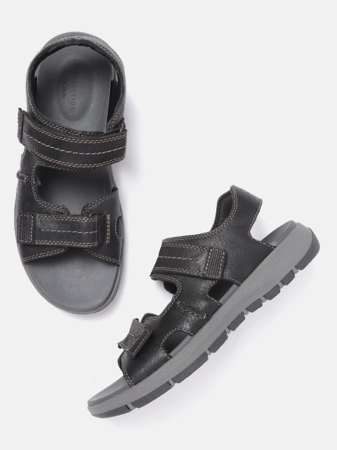 

Clarks Men Black Leather Comfort Sandals