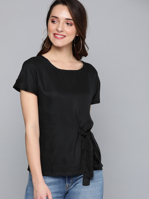 

HERE&NOW Women Black Self Design Top