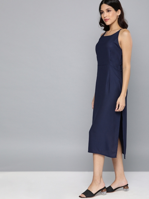 

HERE&NOW Women Navy Blue Solid A-Line Dress