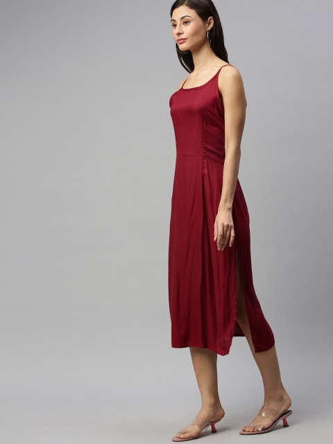 

HERE&NOW Women Maroon Self Design A-Line Dress
