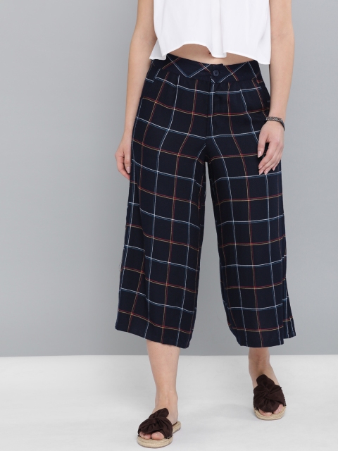 

HERE&NOW Women Navy Blue & Red Checked Trousers