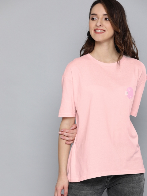 

HERE&NOW Women Pink Solid Round Neck T-shirt