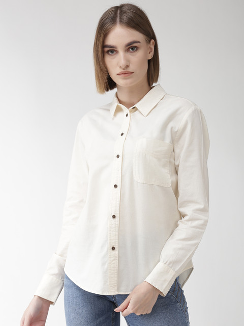 

Marks & Spencer Women Cream-Coloured Solid Corduroy Shirt