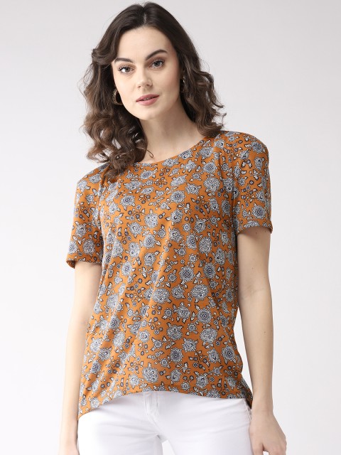 

Marks & Spencer Women Mustard Brown Printed Round Neck T-shirt