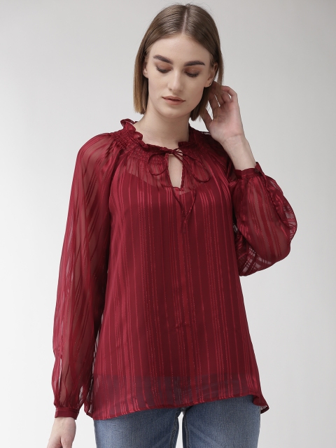 

Marks & Spencer Women Maroon Striped Semi-Sheer A-Line Top