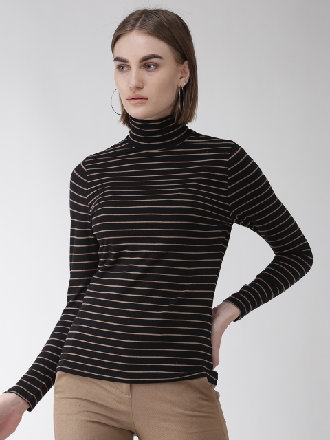 

Marks & Spencer Women Black & Brown Striped High Neck T-shirt