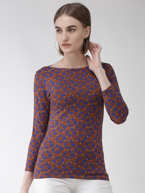 

Marks & Spencer Women Rust Brown & Blue Floral Print Top