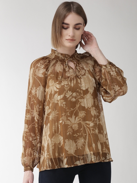 

Marks & Spencer Women Brown & Beige Floral Print A-Line Top