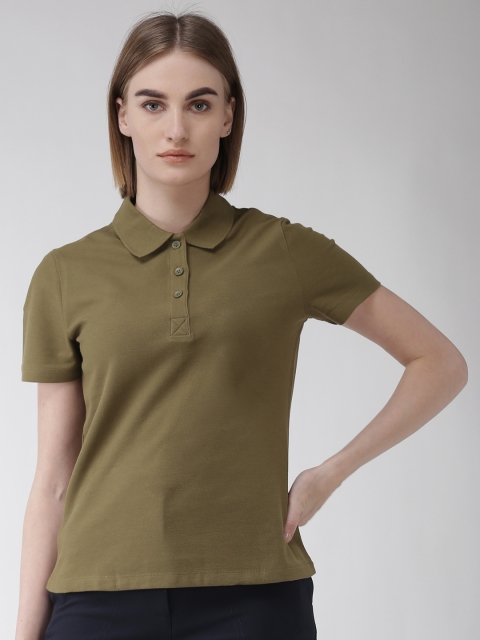 

Marks & Spencer Women Olive Green Solid Polo Collar T-shirt