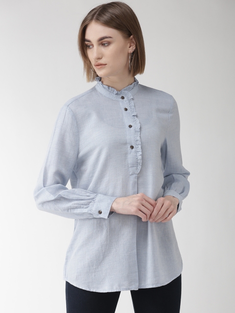 

Marks & Spencer Women Blue Herringbone Patterned Shirt Style Top