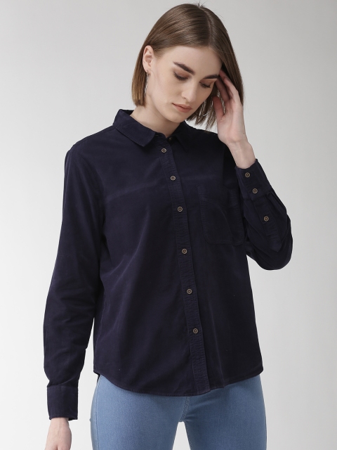

Marks & Spencer Women Navy Blue Regular Fit Solid Corduroy Casual Shirt